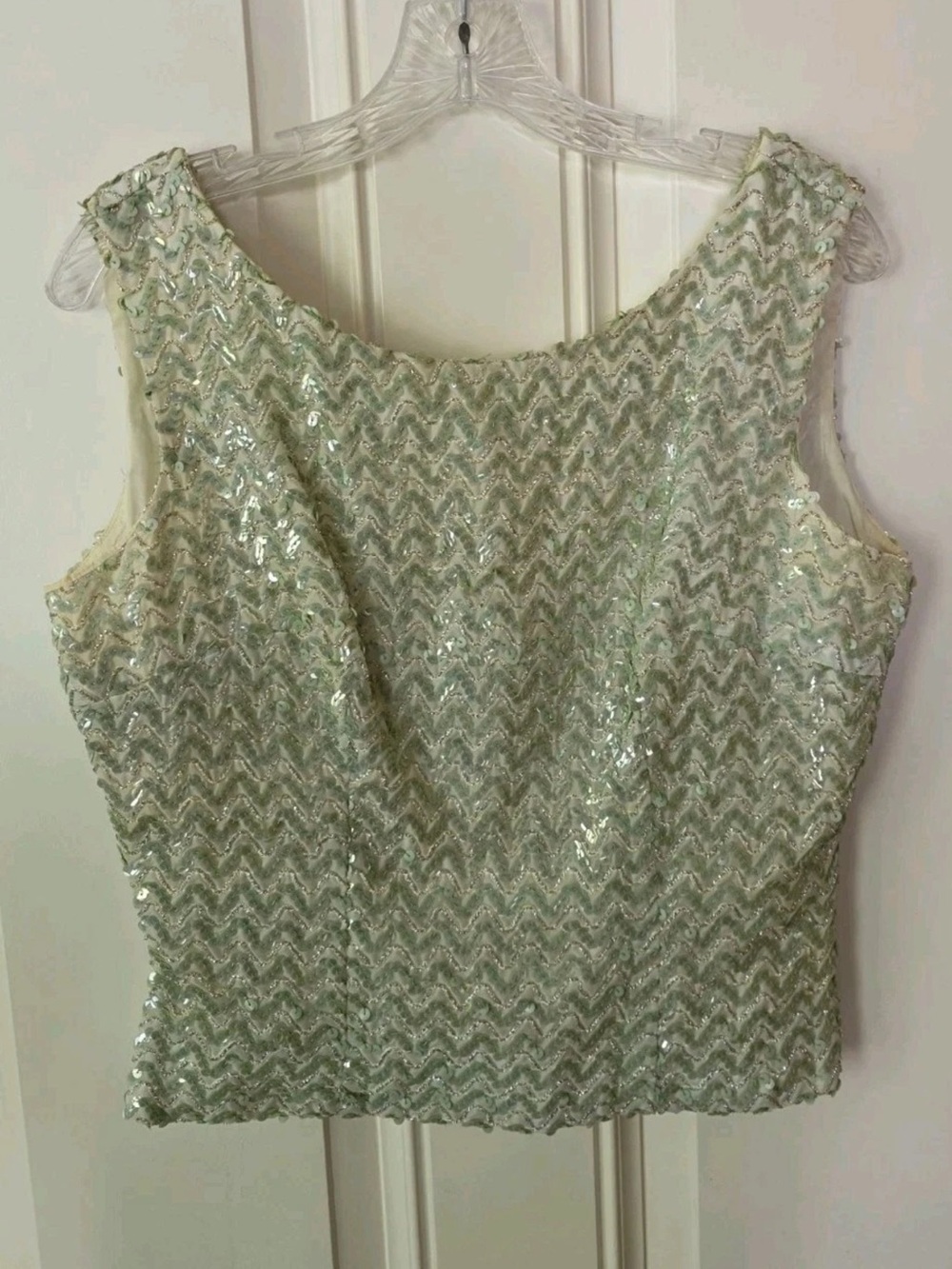 Vintage Sequin Chevron Tank Top - Mint Green